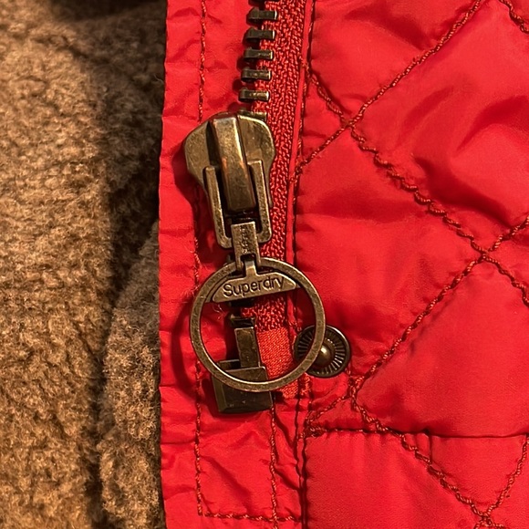 Superdry Motorbike Japan Womens Red Quilted Jacket Fleece Lined Size Medium - Picture 11 of 15